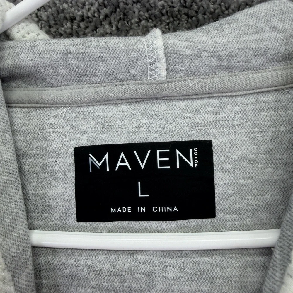 Maven Sweater Mens Large White Textured Knit Hooded Henley Pullover Casual